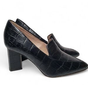 AD and Daughters Esmea Black Leather Croc Embossed Heels 7.5